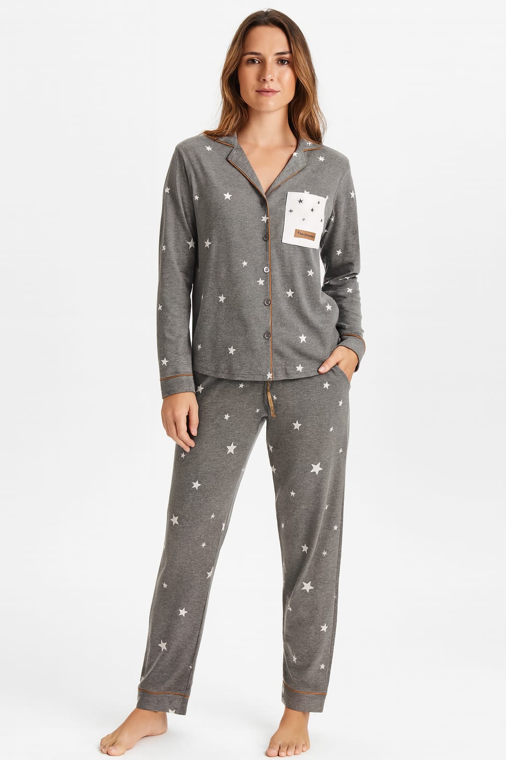 Pijama LUA LUA Choose a Star Cinza com Estampas de Estrelas