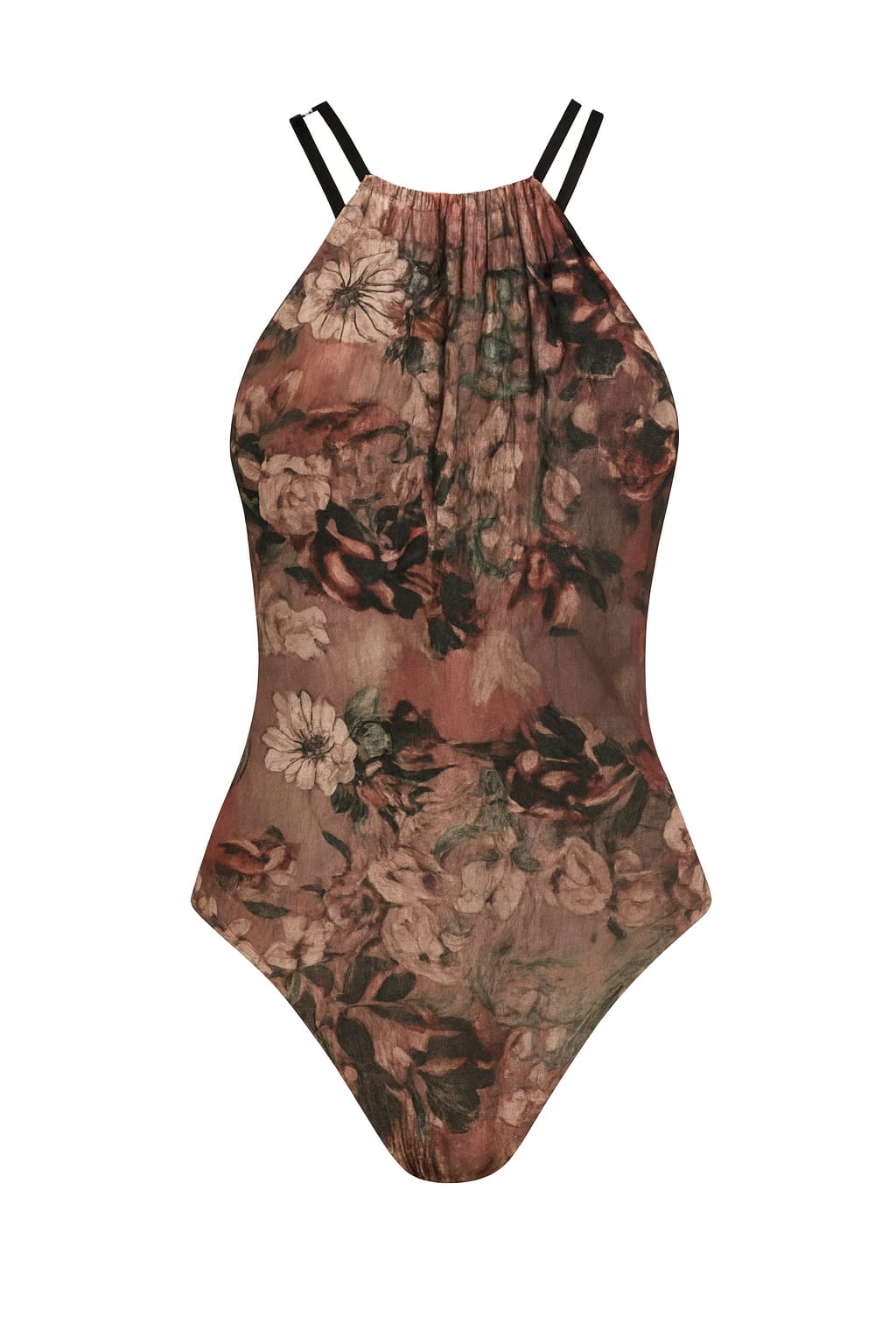 Maiô Floral Tons Sóbrios Decote Alto DECHELLES