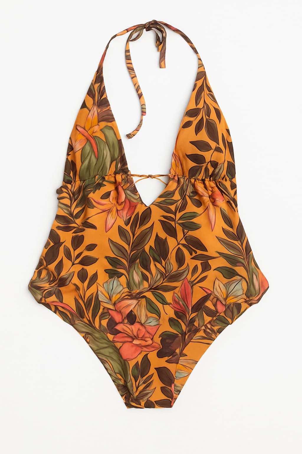 Maiô Floral Mostarda Tropical Decote em V BELLES