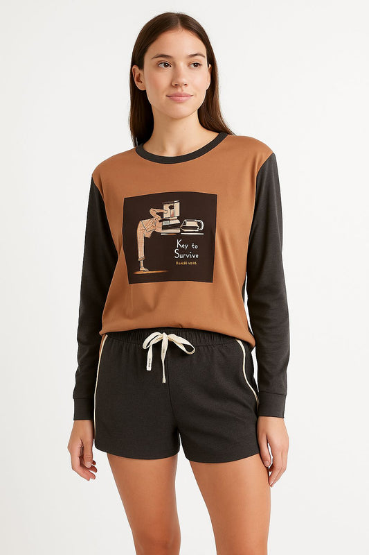 Pijama LUA LUA Short Key com Mangas Longas e Estampa Temática