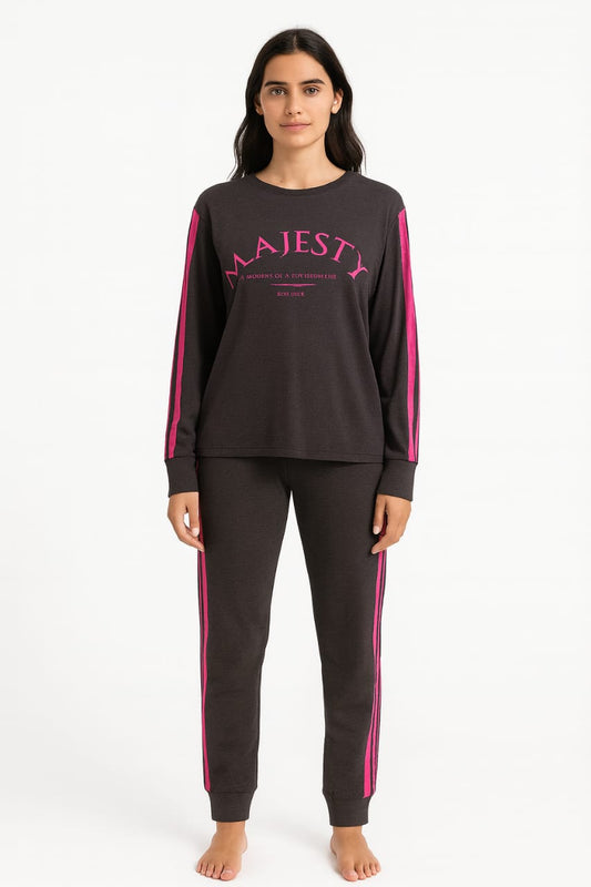 Pijama LUA LUA Jogger Magesty Marrom com Listras Rosa
