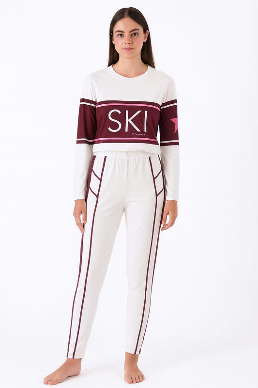 Pijama LUA LUA Slim Ski Dreamers Branco com Detalhes em Vinho e Rosa