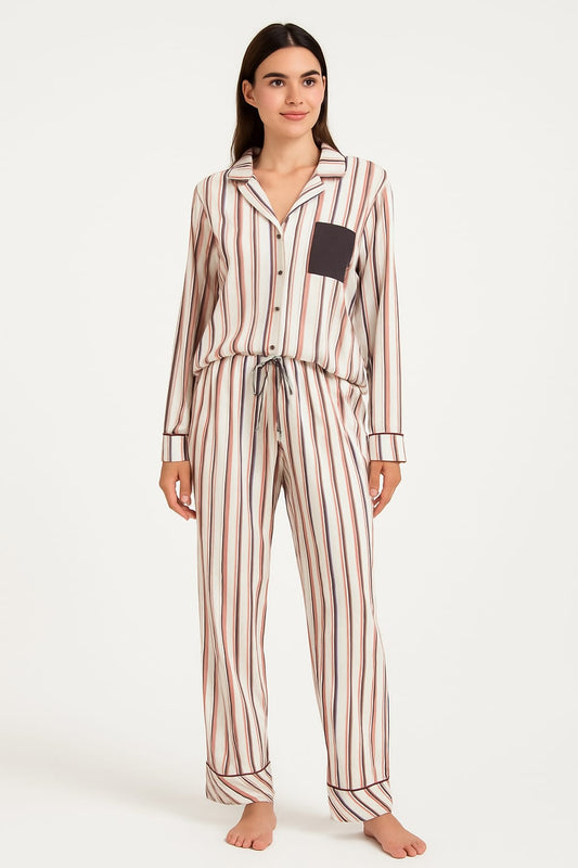 Pijama LUA LUA Aberto Stay Off White com Listras Coloridas