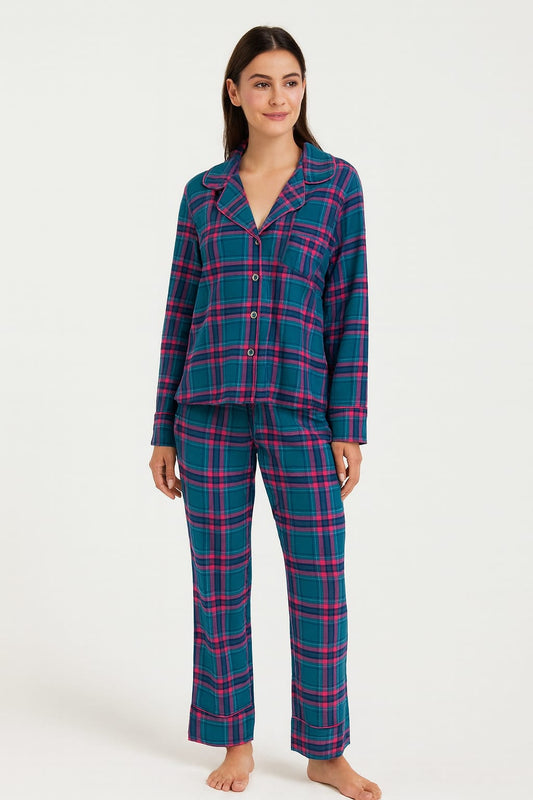 Pijama CORALINE Longo Milos Azul Escuro com Listras Rosas