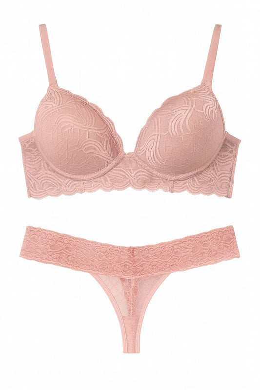 Lingerie RIVANNA Rosa Claro em Renda com Bojo e Base
