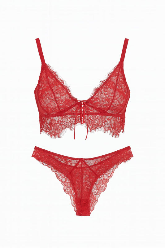 Lingerie BELLES Vermelha Toda em Renda