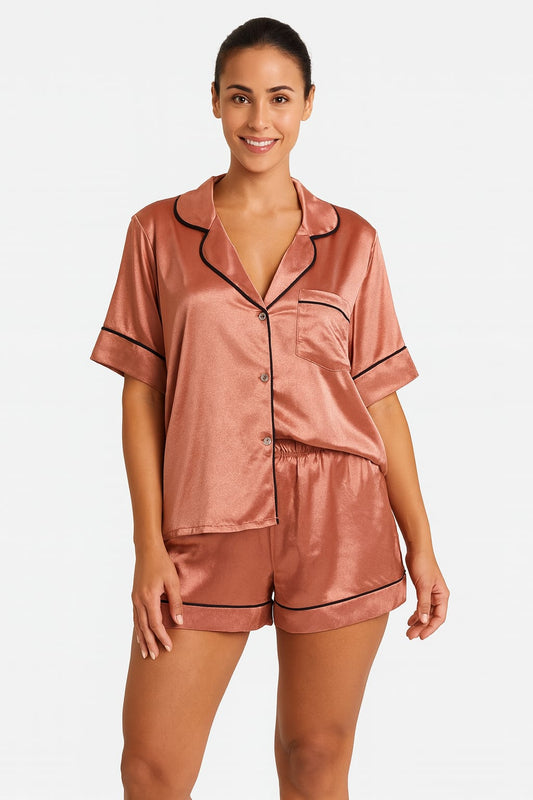 Pijama RIVANNA Americano Acetinado Rosé Gold com