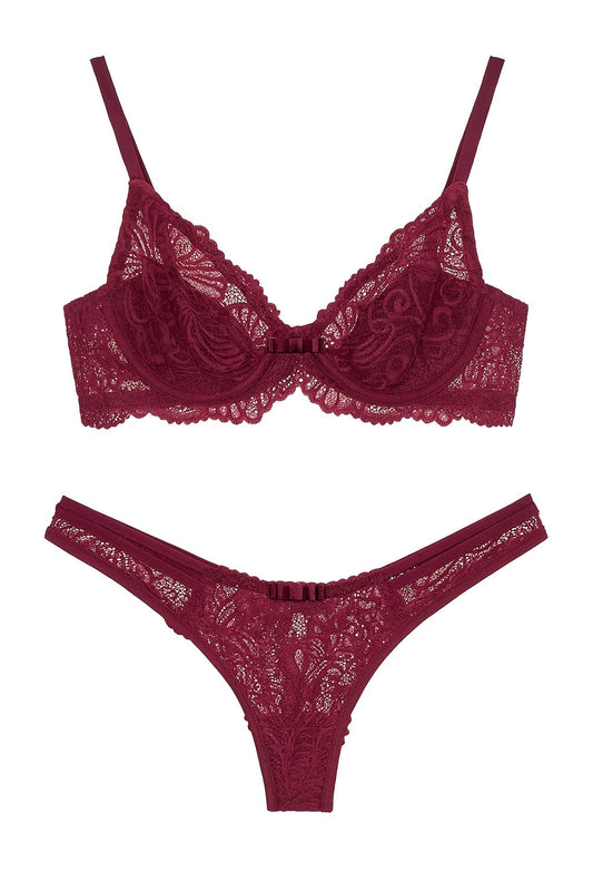 Lingerie RIVANNA em Renda Bordô com Aro