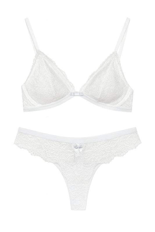 Lingerie RADIANCE em Renda Branca com Lacinho de Cetim