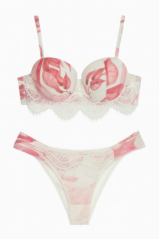 Lingerie BELLES Floral com Renda Branca