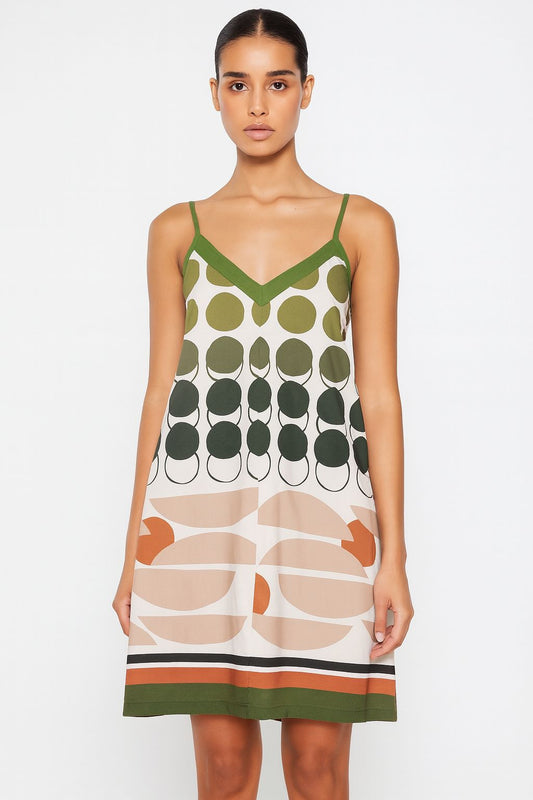 Camisola LUA LUA Retro com Estampa Geométrica Verde e Bege