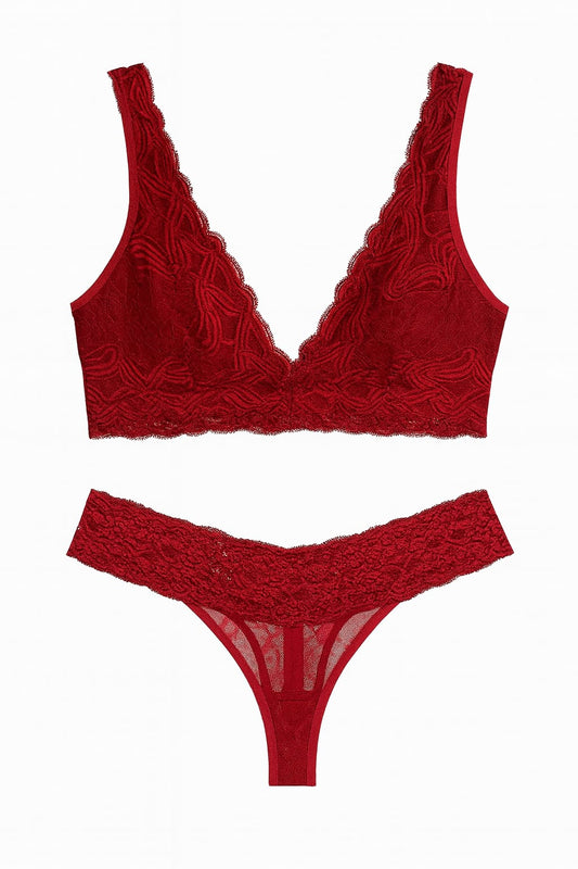 Lingerie RIVANNA em Renda Vermelha com Decote em V
