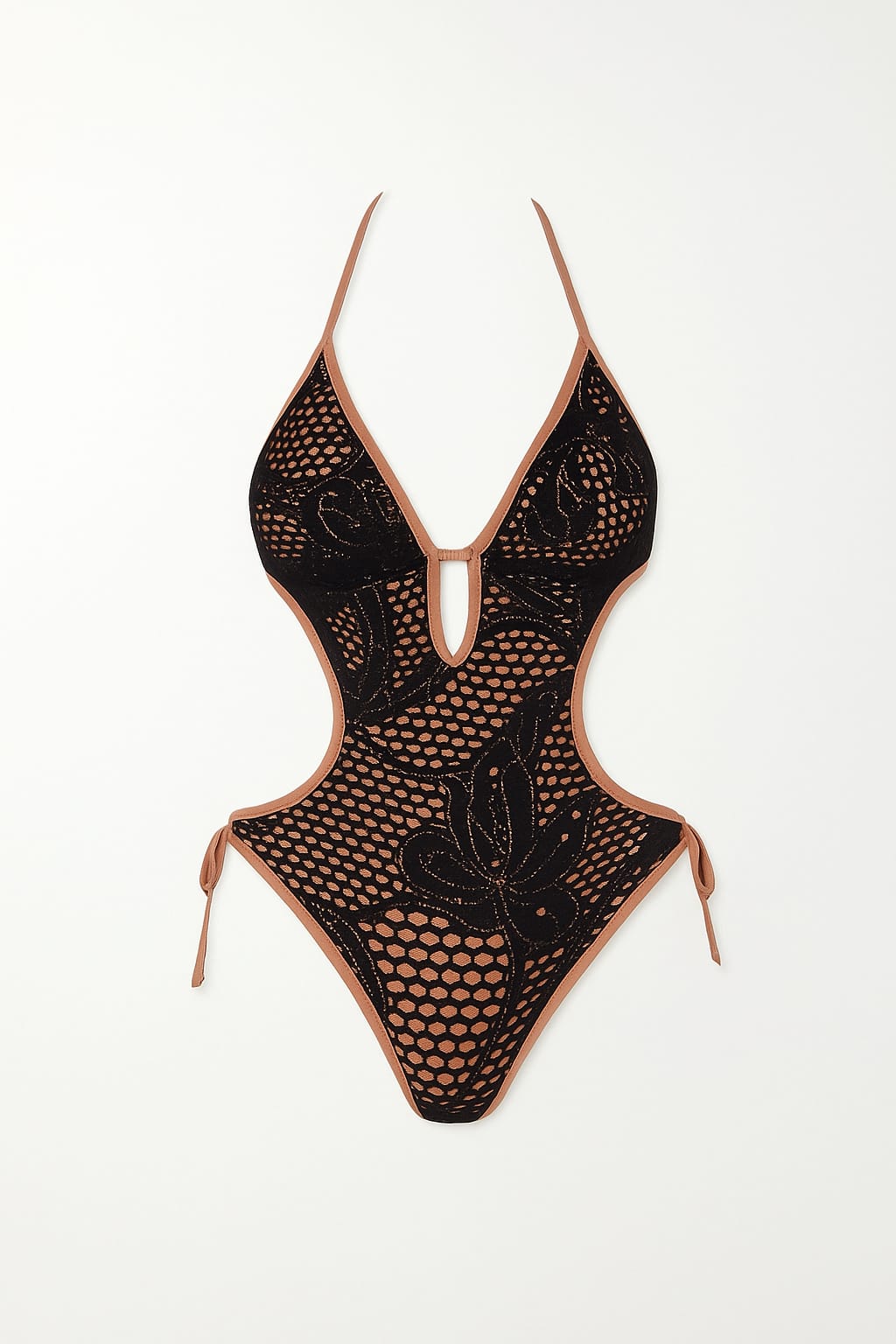 Maiô Cut Out Tela Rendado Preto e Nude RIVANNA